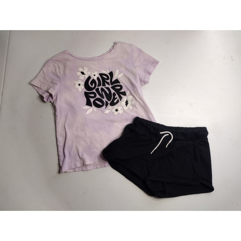 Old Navy Girls‎ Girl Power Tie Dye Tee and Black Dolphin Shorts Set Size S 6-7